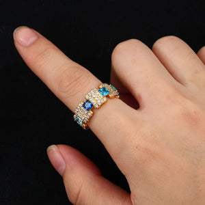 Two-Tone Blue Sapphire & Aquamarine Statement Ring - Different Drips