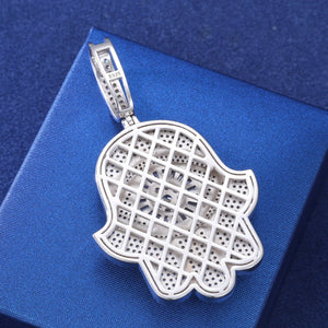 S925 Moissanite Baguette Diamond Hamsa Pendant - Different Drips