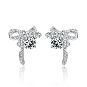 Women's S925 Ribbon Bowknot Tie Moissanite Diamond Stud Earrings - Different Drips