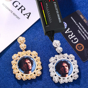 Rosette Halo Moissanite Custom Photo Medallion Pendant - Different Drips