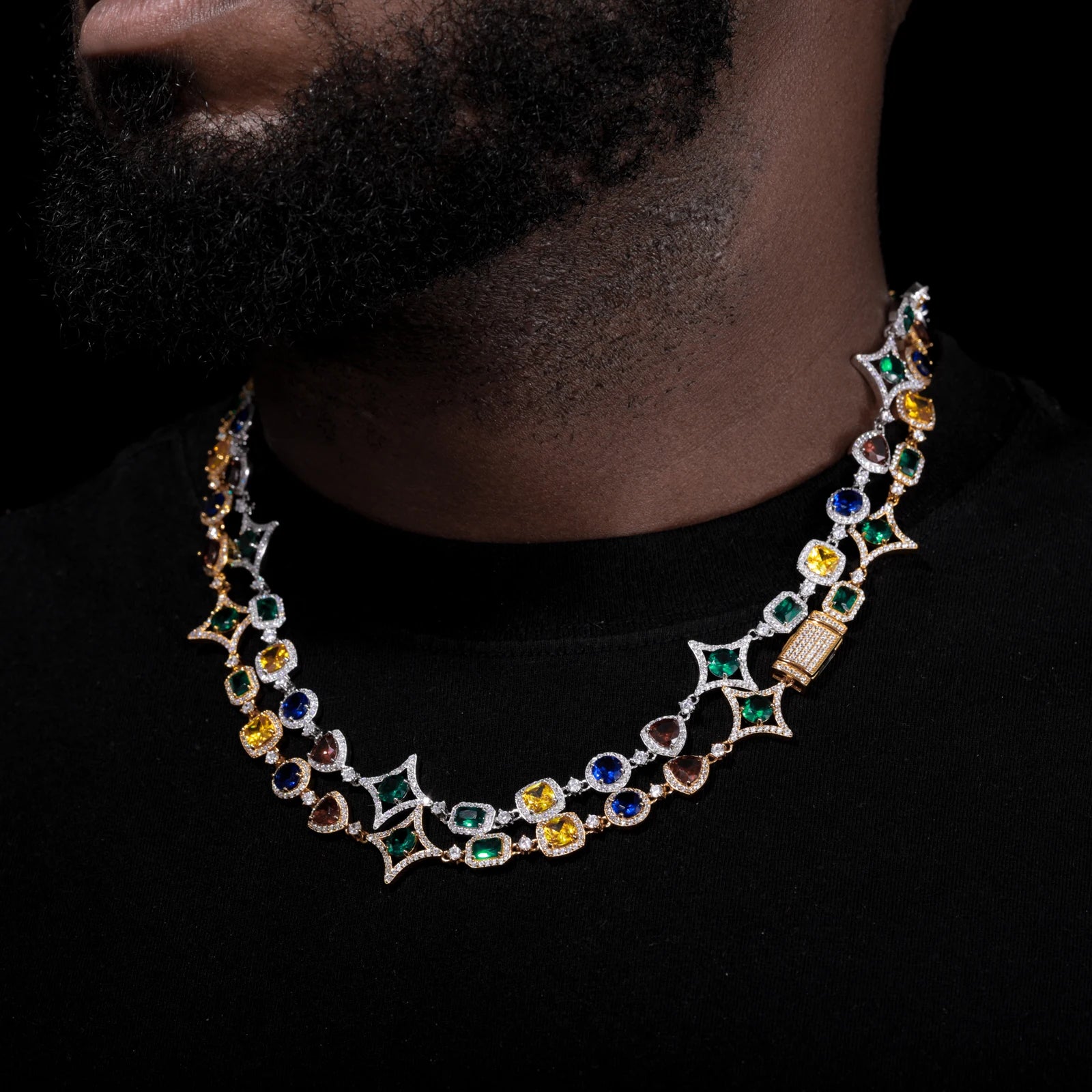 S925 Moissanite Multicolor Gemstone Star Link Chain - Different Drips