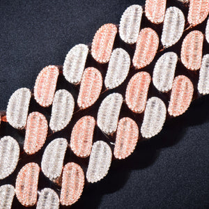 21mm Rose & White Gold Baguette Cuban Chain - Different Drips