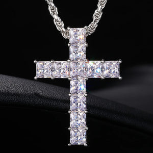 S925 Moissanite Square Cut Cross Pendant - Different Drips