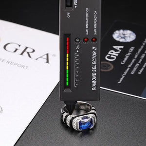 S925 Moissanite Blue Emerald Cut Ring - Different Drips