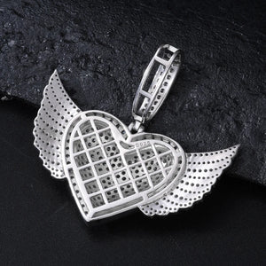 S925 Moissanite Winged Heart Pendant - Different Drips