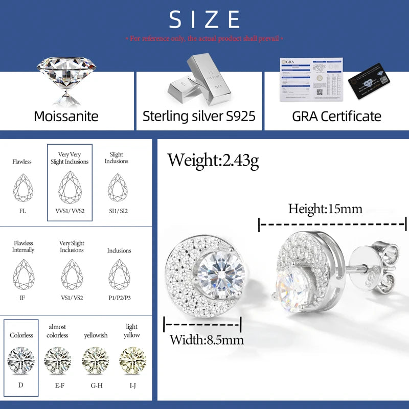 Crescent Pavé Halo Moissanite Stud Earrings - Different Drips