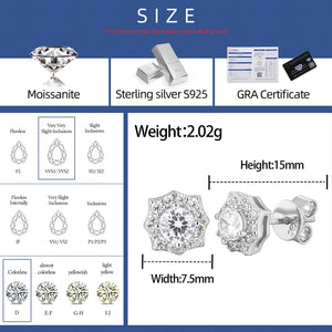 S925 Iced Flower-Shaped Moissanite Stud Earrings - Different Drips
