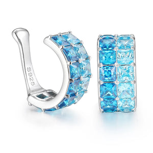 S925 Blue Baguette Moissanite Huggie Earrings - Different Drips