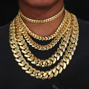 8-22mm Solid 18k Miami Cuban Link Chain w/Iced Clasp - Different Drips