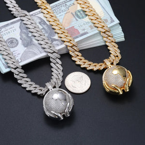 S925 Moissanite Globe in Hands Pendant - Different Drips
