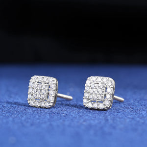 10k White Gold Moissanite Diamond Cluster Square Cut Earrings - Different Drips