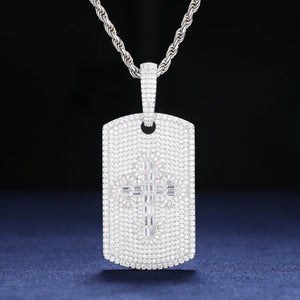S925 Moissanite Baguette Diamond Cross Dog Tag Pendant - Different Drips