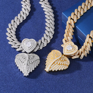 S925 Moissanite Angel Wing Heart Pendant - Different Drips