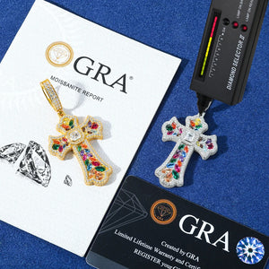 Moissanite Rainbow Budded Cross Pendant - Different Drips