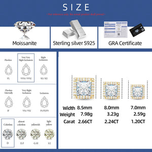 S925 Moissanite Princess Cut Square Stud Earrings - Different Drips
