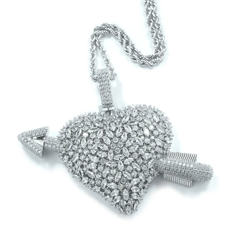 Iced Cupid Arrow Heart Pendant