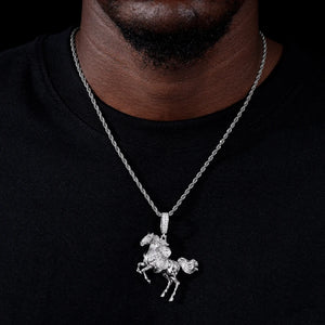 925 Sterling Silver Iced Out Moissanite War Horse Pendant - Different Drips