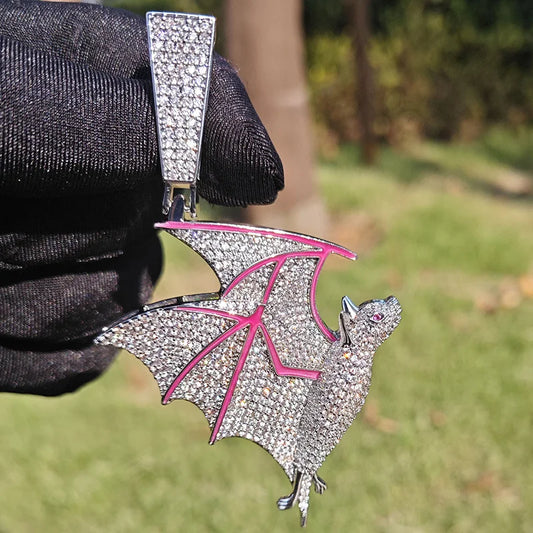 Iced Out Glow In The Dark Bat Pendant - Different Drips