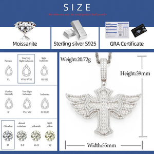 S925 Moissanite Baguette Winged Cross Pendant - Different Drips