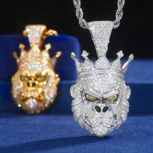 Moissanite Crowned Gorilla Head Pendant - Different Drips