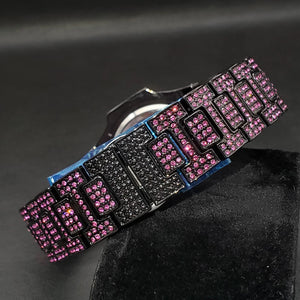 Bust Down Pink Cushion Case Watch with Date Window - Different Drips