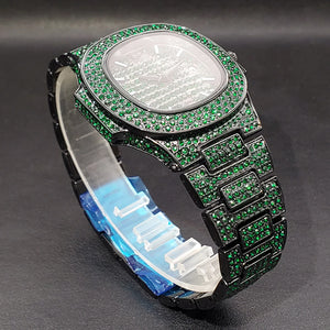 Bust Down Pink Cushion Case Watch with Date Window - Different Drips