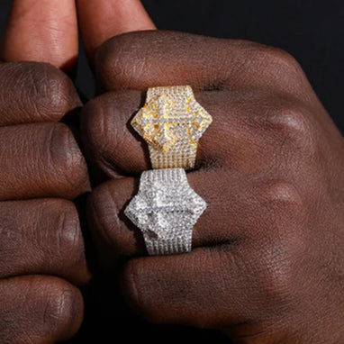 S925 Moissanite Cross Signet Ring - Different Drips