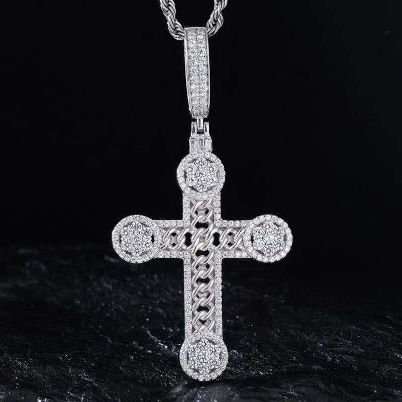 S925 Moissanite Rope Center Cross Pendant - Different Drips