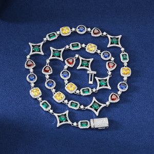 S925 Moissanite Multicolor Gemstone Star Link Chain - Different Drips