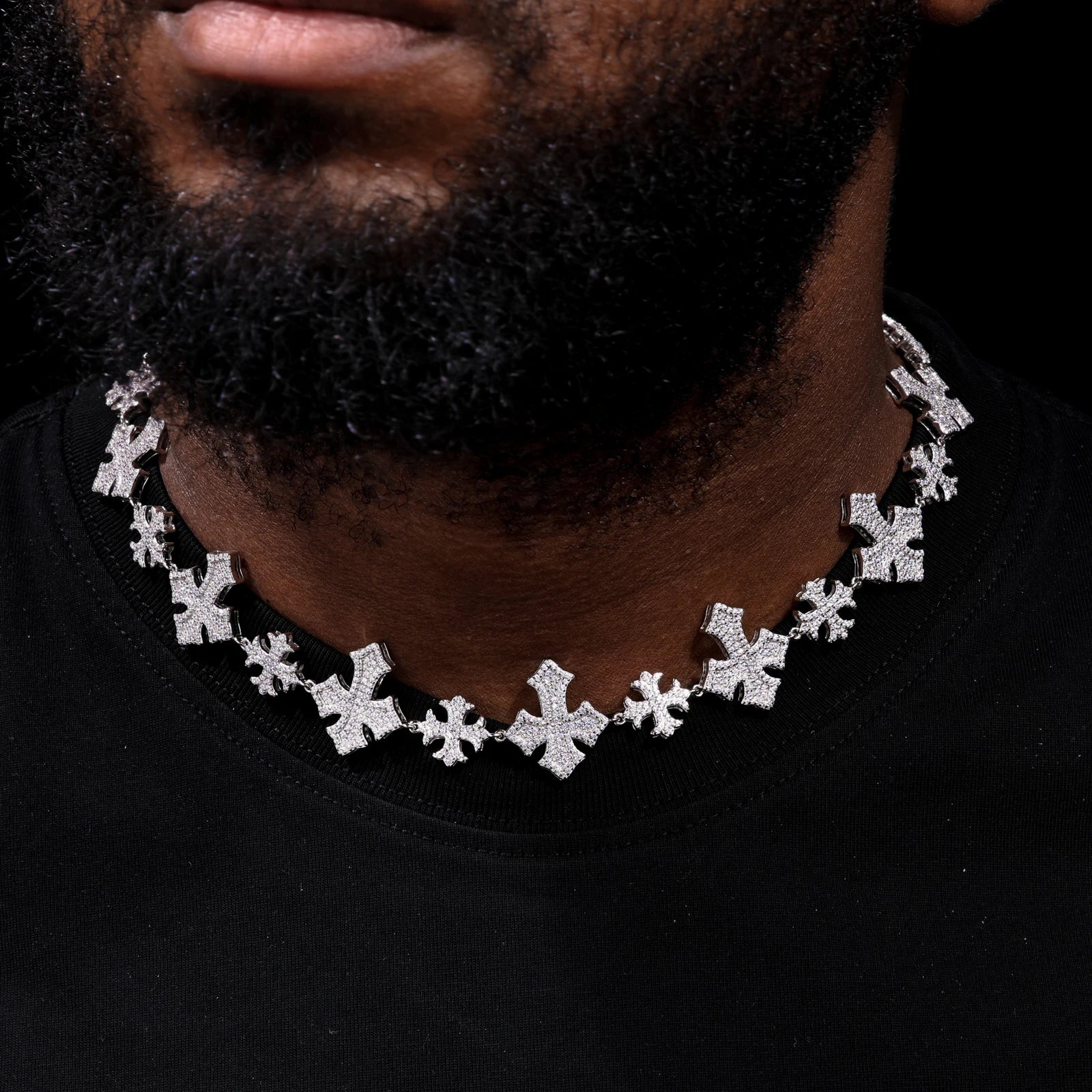 S925 Moissanite Diamond Pave Royal Cross Link Chain - Different Drips