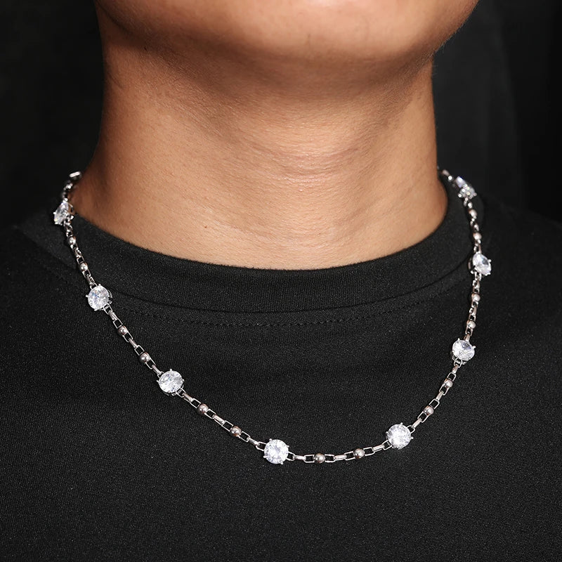 S925 Moissanite Diamond Stationed Bead Link Chain - Different Drips