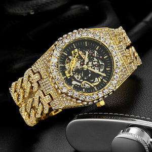 Iced Out Cuban Link Skeleton Watch - Different Drips