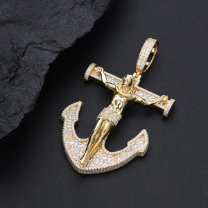 S925 Moissanite Anchor Crucifix Pendant - Different Drips