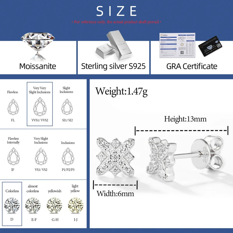 S925 Moissanite XO Cluster Stud Earrings - Different Drips