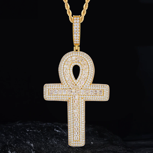 S925 Baguette Moissanite Ankh Pendant - Different Drips