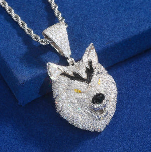 Moissanite Iced Wolf Head Pendant - Different Drips