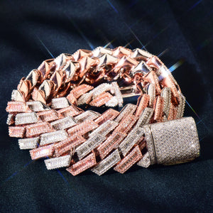 17mm Two Tone Baguette Prong Cuban Link Chain - Different Drips