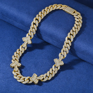 S925 Moissanite Royal Cross Stationed Cuban Link Chain - Different Drips