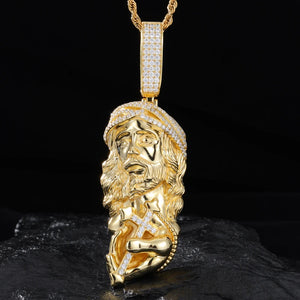 S925 Moissanite Jesus Holding Cross Pendant - Different Drips