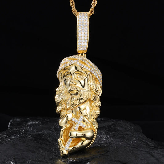 S925 Moissanite Jesus Holding Cross Pendant - Different Drips