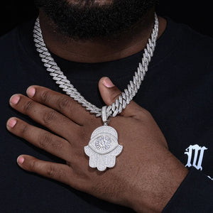 S925 Moissanite Baguette Diamond Hamsa Pendant - Different Drips