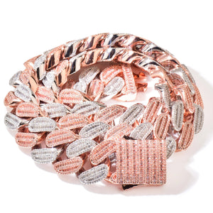 21mm Rose & White Gold Baguette Cuban Chain - Different Drips