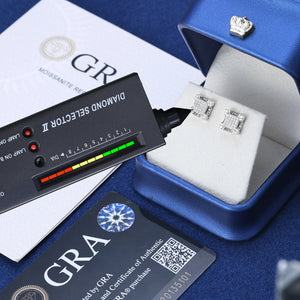 10k White Gold Moissanite Pave Square Cut Earrings - Different Drips