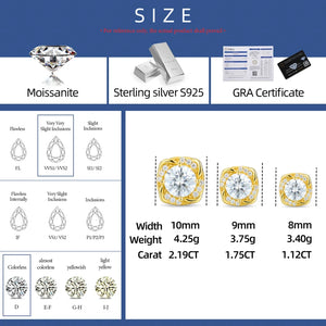 S925 Moissanite Diamond Cushion Halo Stud Earrings - Different Drips