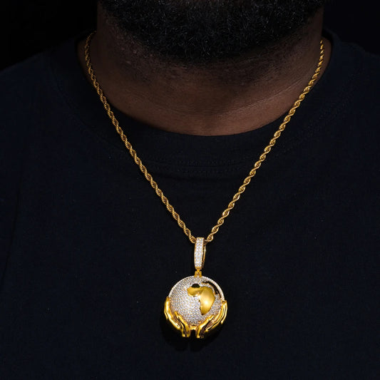 S925 Moissanite Globe in Hands Pendant - Different Drips