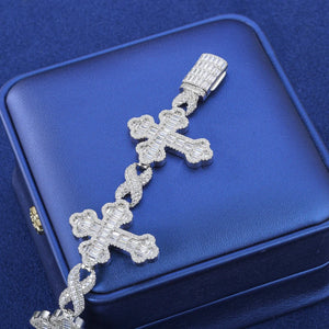 Iced Out Baguette Moissanite Cross Bracelet - Different Drips