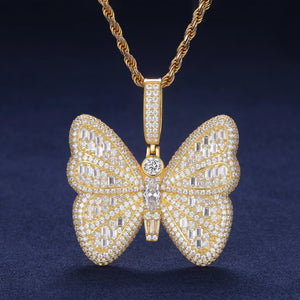 S925 Moissanite Baguette Diamond Butterfly Pendant - Different Drips