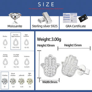 S925 Iced Hamsa Moissanite Stud Earrings - Different Drips
