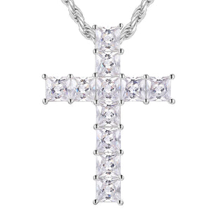 S925 Moissanite Square Cut Cross Pendant - Different Drips