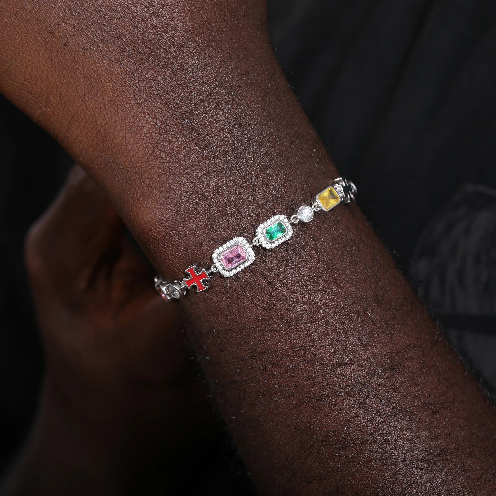 8-10mm S925 Luminous Enamel Cross Tennis Bracelet - Different Drips